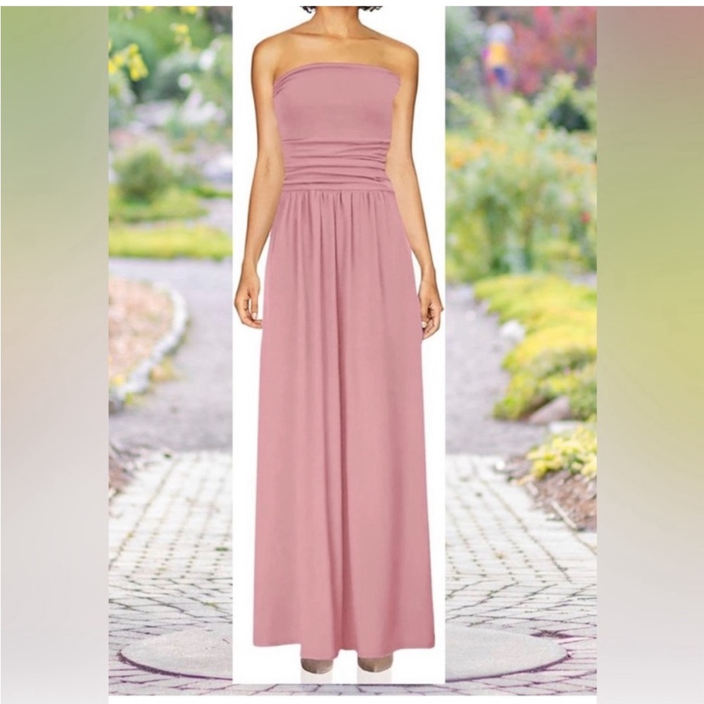 GRACE KARIN Soft Dusty Pink Strapless Maxi Dress with Pockets  NWOT